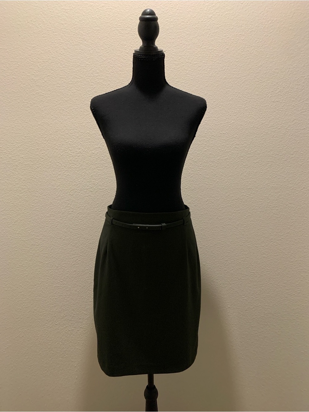 H&M Dark Olive Pencil Skirt with Slim Belt (Size 8)
